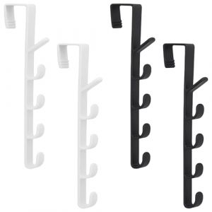KEWUF 4 Pi&egrave;ces Pat&egrave;re Porte, Crochet Porte, Manteau Porte, Manteau Mural Sans Percage, Crochets Derri&egrave;re La Porte, 5 Crochets, Pour Portes, Armoires, Salles De Bains (Noir, Blanc, 4,5 * 26,5 Cm) (VicFENG001, neuf)
