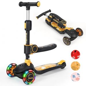 BremToy Trottinette Enfant avec Siège Pivotant à 360°, Réglage de la Hauteur en Continu, Trottinette avec Roues LED, Trottinette Pliable pour Enfants de 1 à 8 Ans, Jaune (EU FAN Plus, neuf)