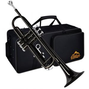 EASTROCK Trompette en Sib pour débutant, Trompette standard en laiton pour étudiants, Trompette avec étui, gants, embouchure 7C (Noir) (iMusic INC., neuf)