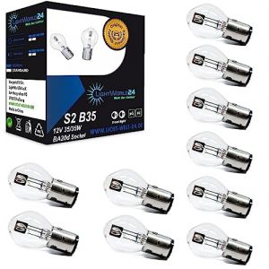 LIGHTWORLD24 10 pièces BA20d S2 35/35W 12V Ampoules halogènes pour phare de moto, feu de route super lumineux, feu de croisement, ampoules Bilux pour scooter, mobylette, cyclomoteur (Light-World-24, neuf)
