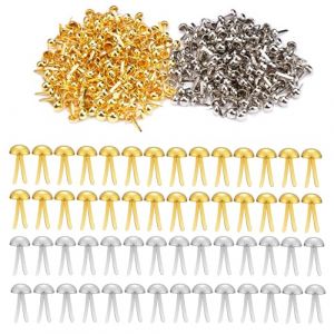 400 Pièces Attaches Parisiennes, 17 x 8mm Métal Attaches Broches Fendues, 2 Couleurs Mini Brads en Métal, Attaché Parisienne Mini Ronde en Laiton, pour Scrapbooking Craft Papier (Or, Argent) (MUMUEU, neuf)