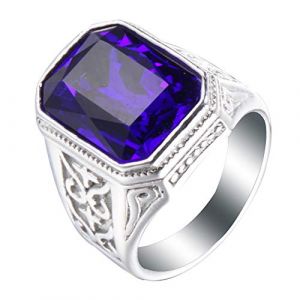 PAURO Homme Bague de Mariage en Zircone Cubique avec Une Grosse Pierre Argent Bleu Foncé Taille 68 (BuyPAURO, neuf)