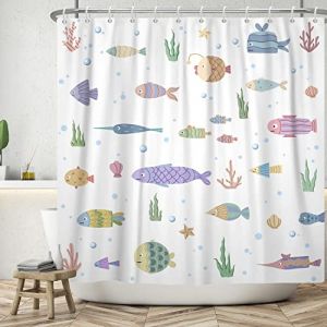 Ttincceer 183x183cm Dessin anim&eacute; Poisson Rideau de Douche Aquarelle Animaux Marins Plantes Aquatiques Corail Rideau de Bain Monde sous-Marin Paysage sous-Marin Rideaux de Douche (Zhanghaostore, neuf)