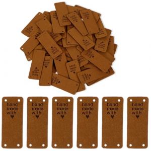 JIEYAO Lot de 50 &eacute;tiquettes faites &agrave; la main en cuir synth&eacute;tique avec trous - Marron - &Eacute;tiquettes gaufr&eacute;es - Embellissement pour le bricolage, jeans (SEVENspace, neuf)