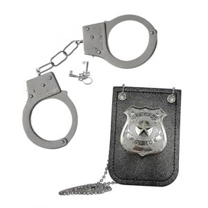 OIXYEY Ensemble 2 Pi&egrave;ces Menottes Enfant, Badge De Menottes Pour Accessoires De Police, Parfait Pour Les Costumes De F&ecirc;te D'Halloween Et Les Accessoires De D&eacute;tective De Jeu De R&ocirc;le (A) (weihaizengweishangmaoyouxiangongsi, neuf)
