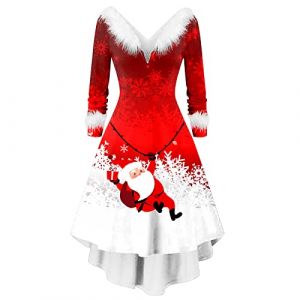 Robe de Noël pour Femmes Renne Flocon de Neige Arbre Robe Longue Noel Vintage Rétro Audrey Hepburn Soirée Cocktail au Genou année 50 60 Robes Costume Père Noël Grande Taille (j-Red, L) (BAULMD（90% Big Promotion Without Discount Code ）, neuf)