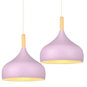 iDEGU Lot de 2 Lustre Suspension R&eacute;tro 24CM Suspension Luminaire Moderne Style Scandinave Plafonnier E27 M&eacute;tal Bois Lampe Suspension pour Chambre Salle &agrave; Manger Cuisine Salon (2 Pack Violet) (IDEGU, neuf)