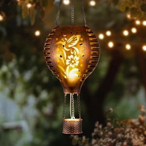 TERESA'S COLLECTIONS Lanterne solaire à suspendre en forme de colibri en forme de montgolfière pour décoration de jardin, lumières d'extérieur de 27,6 cm pour décorations d'arbre, de cour, de patio (Valery Madelyn FR, neuf)