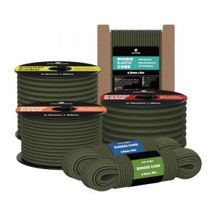 Kamu Synber Tendeur Élastique Corde Elastique 4mm x 5m Sandow Elastique pour Bâche, Remorque, Bateau, Camping | Vert Armée (Kamu Synber, neuf)
