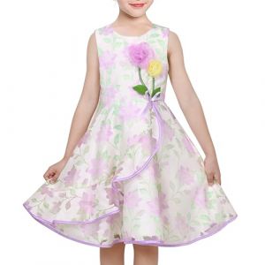 Robe Fille Pourpre Floral Grand Balançoire Col Rond Partie Classique sans Manches 8 Ans (Sunny Fashion Europe, neuf)