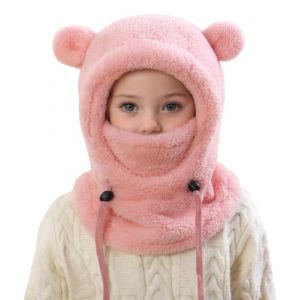 Cagoule Unisexe Garcon Fille 3-10 Ans Bonnet Enfant Hiver Chaud Laine Fine Epais Ski Modo Chat Mignon Cache Protection d'oreilles &Eacute;charpe Chapeau Cape Bob (FR/ES, &Acirc;ge, 3 Ans, 10 Ans, Rose Pale) (Cabrianne, neuf)