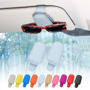 quipuda 2 Pi&egrave;ces Porte Lunettes pour Voiture en Cuir V&eacute;ritable, Magn&eacute;tique Support Lunettes pour Voiture Pare-soleil Accessoires, Pince &agrave; Lunette Auto, Pince pour Tickets et Cartes (bleu clair) (KPFFDHR, neuf)