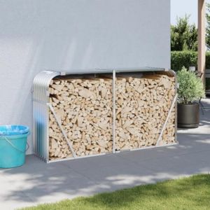 BAZZI Abri pour bois de chemin&eacute;e : pour l'int&eacute;rieur et l'ext&eacute;rieur, couleur argent, dimensions : 180 x 45 x 100 cm, en acier galvanis&eacute;, id&eacute;al comme &eacute;tag&egrave;re &agrave; bois de chauffage ou chariot &agrave; b&ucirc;ches de (QUETIANXIN, neuf)