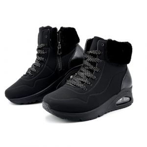 JOMIX Bottes Hiver Femme Fourr&eacute;es &agrave; Lacets Zip Col Imitation Fourrure Bottines Compens&eacute; avec Coussin d&rsquo;Air Chaussures &agrave; Talon antid&eacute;rapante L&eacute;g&egrave;res pour Marche Urbaine WWB255288 Noir 39 (JOMIX EUROPE, neuf)