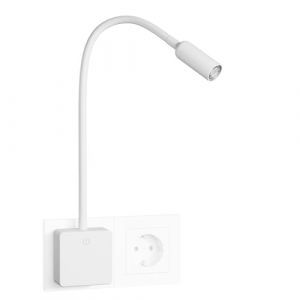 ENUOTEK Lampe de Applique Murale Chambre Chevet de Lecture LED Flexible Blanc avec Prise de Courant, Interrupteur Tactile Dimmable Luminosité 3W 280Lm, Eclairage Blanc Neutre 4000K (Enuotek EU, neuf)