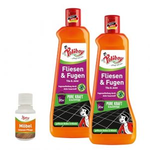 Poliboy Nettoyant pour carrelage et joints - Concentr&eacute; avec oxyg&egrave;ne actif pour carrelage de sol et carrelage mural - Pour l'int&eacute;rieur et l'ext&eacute;rieur - 2 x 500 ml - Avec &eacute;chantillon de produit (Kaladia FR, neuf)