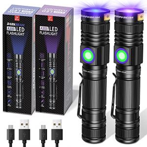 DARKBEAM Lampe Torche UV Lamp Lumière Noire 365nm et 395nm rechargeable Lampe de Wood Ultraviolette, Portable Mini LED avec clip, Détecteur d'urine de chat, ambré, verre d'uranium, résine, Lot de 2 (DARKBEAM, neuf)