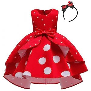 IWEMEK Robe Enfants Bébé Filles Déguisement Tutu à Pois Polka Dot avec Bandeau d'oreille Costume Princesse Vintage Fête Noël Carnaval Anniversaire Cérémonie Halloween Rouge 6-7 ans (IWEMEK, neuf)