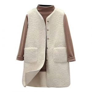 Gilet en Molleton Polaire Doux sans Manche Coupe Classique Femme Grandes Filles Couleur Unie Blouson Mode Bouton Matelass&eacute;e sans Manches Veste avec Poches (01 Blanc, L) (LIBJDI, neuf)