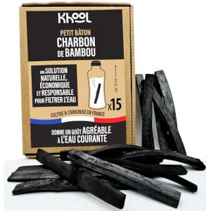KHOOL | Lot de 15 petits batons de charbon de bambou purificateur d'eau | Origine France | 1 baton = 50cl | Pour PURIFIER et donner un meilleur go&ucirc;t &agrave; l&rsquo;eau dans une BOUTEILLE, CARAFE ou GOURDE (FILEANE, neuf)