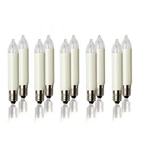 Hellum 933048 - Lot de 10 bougies de rechange 12 V, 3 W pour guirlande ou arc-boutant de 20 points lumineux - Pour sapin de No&euml;l - Pour int&eacute;rieur et ext&eacute;rieur - Ampoule E10, 12 V, 3 W, 22 lumens (Hellum Direkt, neuf)