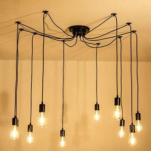 iDEGU Moderne et Rétro Lustre Suspension, 10 Bras Suspension Luminaire DIY Créatif Lustre Araignee Ajustable 150CM Vintage Lampe de Plafond avec E27 Douille, Noir (10 Lumières) (IDEGU, neuf)