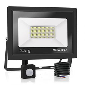 1PACK - 100W Projecteur LED détecteur de mouvement,Blanc Froid (6000K) 10000LM Projecteur LED Exterieur Avec Detecteur Imperméable IP66 Projecteur LED exterieur de sécurité pour, garage, couloir (Blivrig, neuf)