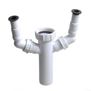 Siphon d'évier à double sortie pour machine à laver et lave-vaisselle avec entrée standard de 3,8 cm (Bealove-eu, neuf)