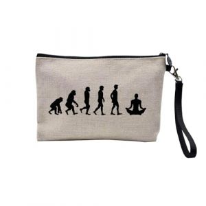 Pochette en Lin - Evolution M&eacute;ditation Yoga Bien-Etre Zen - Trousse Maquillage en Toile Aspect Lin - Trousse de Toilette - 23,5 x15 cm (FabulousBOUTIK, neuf)