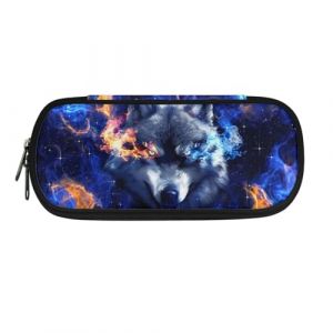 Renewold Trousse à crayons, marqueurs, fournitures de bureau, pochette pour bureau, école, voyage, femmes, hommes, garçons et filles, Loup bleu rouge flamme, Taille unique, Cartable (RenewoldEUR, neuf)
