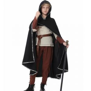 Ezuwail Costume médiéval pour enfant garçon - Costume viking - Costume de carnaval pour enfant garçon - Costume d'Halloween, carnaval - Ensemble d'accessoires de costume médiéval (beige, 160) (yurjim, neuf)