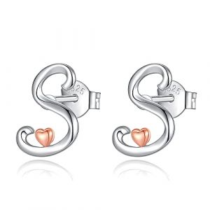 CELESTIA Boucle d Oreille Femme avec Initiale Lettre S Argent Clou Boucle d Oreille Petit Cadeau Saint Valentin Femme, Cadeau d'anniversaire Femme (CELESTIA, neuf)