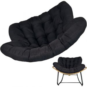 Fauteuil &agrave; Bascule Papasan avec Coussin rembourr&eacute;, Chaise Longue en rotin et Osier, Coussin de Chaise Suspendu Doux pour ext&eacute;rieur et int&eacute;rieur, Panier Suspendu en Forme d'&oelig;uf, Noir, 125 x 1 (YD BIE LI DIAN, neuf)