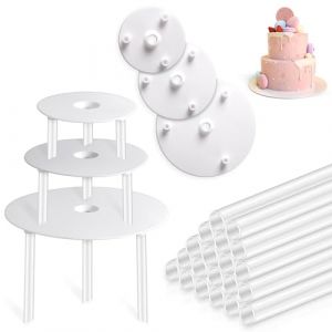 Vicloon Planches &agrave; G&acirc;teaux,20pcs Ensemble de Supports &agrave; G&acirc;teau 4 Couches 9/12/16 Inch Plateaux de S&eacute;paration de G&acirc;teau avec 20 Pi&egrave;ces Goujons &agrave; G&acirc;teau pour Lempilage de G&acirc;teaux &agrave; Plusieurs Niveaux (HANSBUY, neuf)