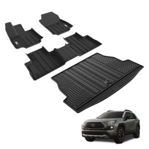 3W Tapis Coffre et Tapis Voiture pour Toyota RAV4 2019-2025 2026 Kit 4, Facile à Nettoyer Tapis de Sol Toutes Saisons en Thorex™ Antidérapant Imperméable Tapis Coffre Voiture Premium Résistant (Sunshine-City, neuf)