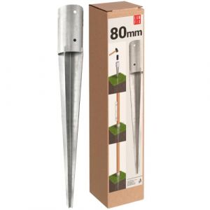 Support de Poteau &Oslash;80mm rond galvanis&eacute;, support piquet cl&ocirc;ture bois, poteau pour toile ombrage, fixation solide, piquet ancrage sol m&eacute;tal pour jardin, piquet de support, enfoncer stable, ancre (LUN FIX, neuf)