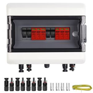 GTYORUS Boîtier De Raccordement Solaire Photovoltaïque IP65, Protection Contre Les Surtensions PV Solaire Parafoudre 3P DC 1000V 32A Boîte à Fusibles, 2 String 13 Modules(2 in 2 out) (GTYOR, neuf)