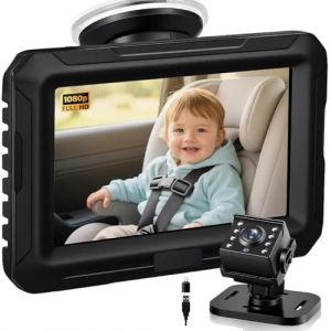 Zacro Cam&eacute;ra pour b&eacute;b&eacute; - R&eacute;troviseur de voiture pour b&eacute;b&eacute; - 1080P - USB-C Plug and Play - R&eacute;troviseur de voiture avec vision nocturne HD et angle de vision de 150 &deg; - R&eacute;troviseur arri&egrave;re de voiture (LucxPeicyTop, neuf)