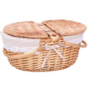 Panier de Pique-Nique Grand Panier en Osier avec Doubles poignées Pliantes et couvercles Panier Vide en Osier avec Doublure Amovible Panier tissé Rustique pour Pique-Nique, collation, Fruits, œufs de (thouandWei, neuf)