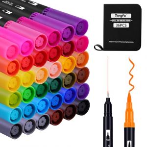 TongFu 36 Couleurs Feutres Coloriage Adulte, Double Pointe Fine Aquarelle, Stylos Feutres Pinceau pour Adulte Débutant Dessin, Livre De Coloriage, Mandala, Bullet Journal (Tongfushop-NJ, neuf)