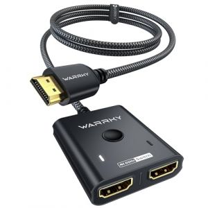Switch HDMI 4K 60Hz avec Cable Fixe 1M, WARRKY Splitter HDMI [Coquille en Aluminium, Nylon Tressé] Bidirectionnel Commutateur HDMI 2 Entrées 1 Sortie (Un écran à la Fois) Compatible avec PS5 -Noir (WARRKYDIRECT, neuf)