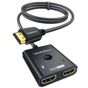 Switch HDMI 4K 60Hz avec Cable Fixe 1M, WARRKY Splitter HDMI ?Coquille en Aluminium, Nylon Tressé? Bidirectionnel Commutateur HDMI 2 Entrées 1 Sortie (Un écran à la Fois) Compatible avec PS5 -Noir (WARRKYDIRECT, neuf)