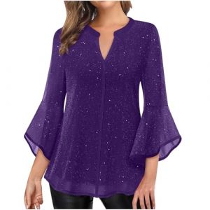Femme Blouse à Paillettes Col Croisé en V Cache-Cœur Pailletté à Manches 3/4 à Taille Plissée Haut à Sequins Chic et Élégant Haut a Paillette Femme Soiree Disco Chemisier Tenue de Fete Pas Cher (⭐⭐⭐⭐⭐AEGJEGVD⭐⭐⭐⭐⭐, neuf)
