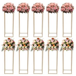 10 Pi&egrave;ces Supports de Fleurs de Mariage -Vase Dor&eacute; Design G&eacute;om&eacute;trique - Vase &agrave; Fleurs Rectangulaires - Support de Fleur Amovible - Pr&eacute;sentoir pour F&ecirc;te Mariage D&eacute;coration Maison F&ecirc;te, Hauteur 80cm (DSHRUIHE, neuf)