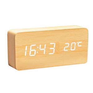 Lancoon Horloge Numérique en Bois Réveil à LED Multifonctions avec Affichage De L'heure/De La Date/De La Température Et Commande Vocale pour Le Voyage à Domicile AC11Yellow_White (Lancoon, neuf)