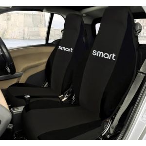Rebeca Shop® Housses de siège avant compatibles pour Smart Fortwo, première, deuxième et troisième séries, W450 W451 W453, lot de 2 housses (noir/noir, avec logo) (Susy Shop, neuf)