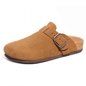 FITORY Sabot Homme en Daim avec Support Voute Plantaire Chaussons Fermés Confortables Semelle Liège Mules Cuir,Marron,Taille 43 (xuanji, neuf)