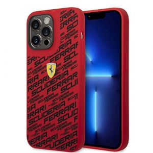 CG MOBILE Ferrari Coque de téléphone pour iPhone 14 Pro Max en Scuderia rouge imprimé, coque de protection en silicone liquide lisse et anti-rayures avec facile à clipser, absorption des chocs et logo (PDA-Punkt, neuf)