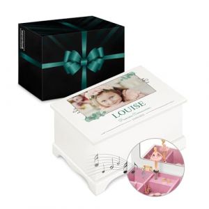 Maverton Bo&icirc;te &agrave; Bijoux Musicale personnalis&eacute;e avec ballerine - 17x11x9 Coffret &agrave; tr&eacute;sors avec impression pour petite fille - pour premier anniversaire - bapt&ecirc;me - deco - cadeau communion (MAVERTON, neuf)