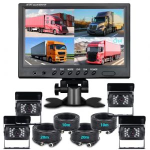 Caméra de Recul Véhicule, Caméra de Voiture 9 Pouces Moniteur 4 écrans Divisés Front View, Camera de Avant Recul Filaire Câble 4 Broches pour Camping Car Camion 18 IR Vision Nocturne étanche 4 Caméra (Hodozzy Direct, neuf)